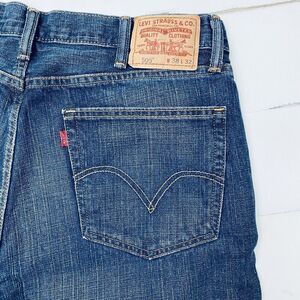 Levis 505 Mens Jeans Regular Straight Fit 38 x 32  Blue Dark Wash 100% Cotton